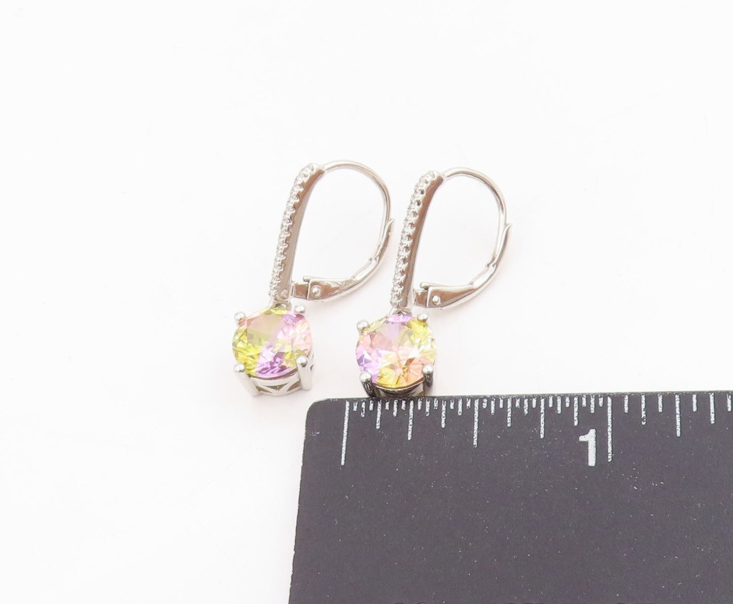 925 Sterling Silver Vintage Earrings Round Mystic Topaz & CZ Lever Back EG13741
