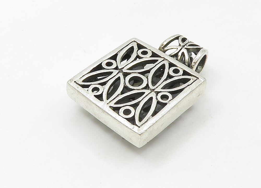 925 Sterling Silver Vintage Mother Of Pearl Floral Square Pendant PT17254