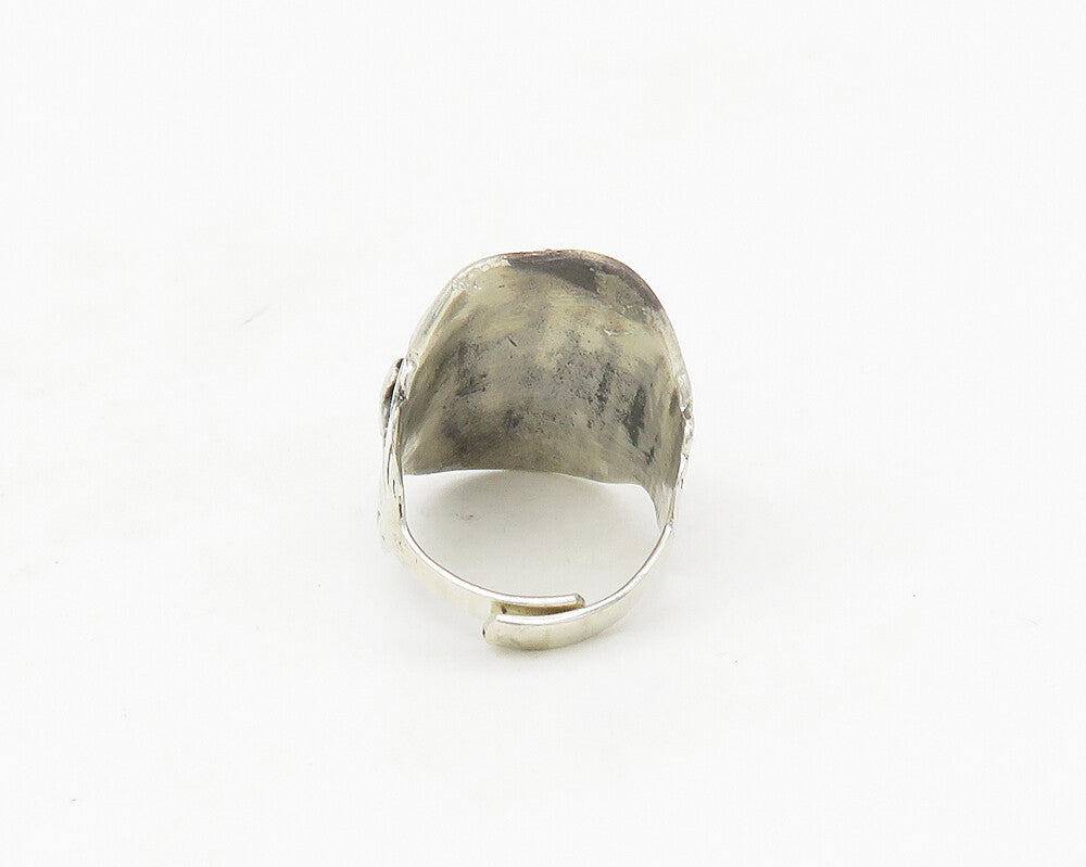 925 Silver Vintage Black Onyx Floral Adjustable Cocktail Ring Sz 7.5 RG17553