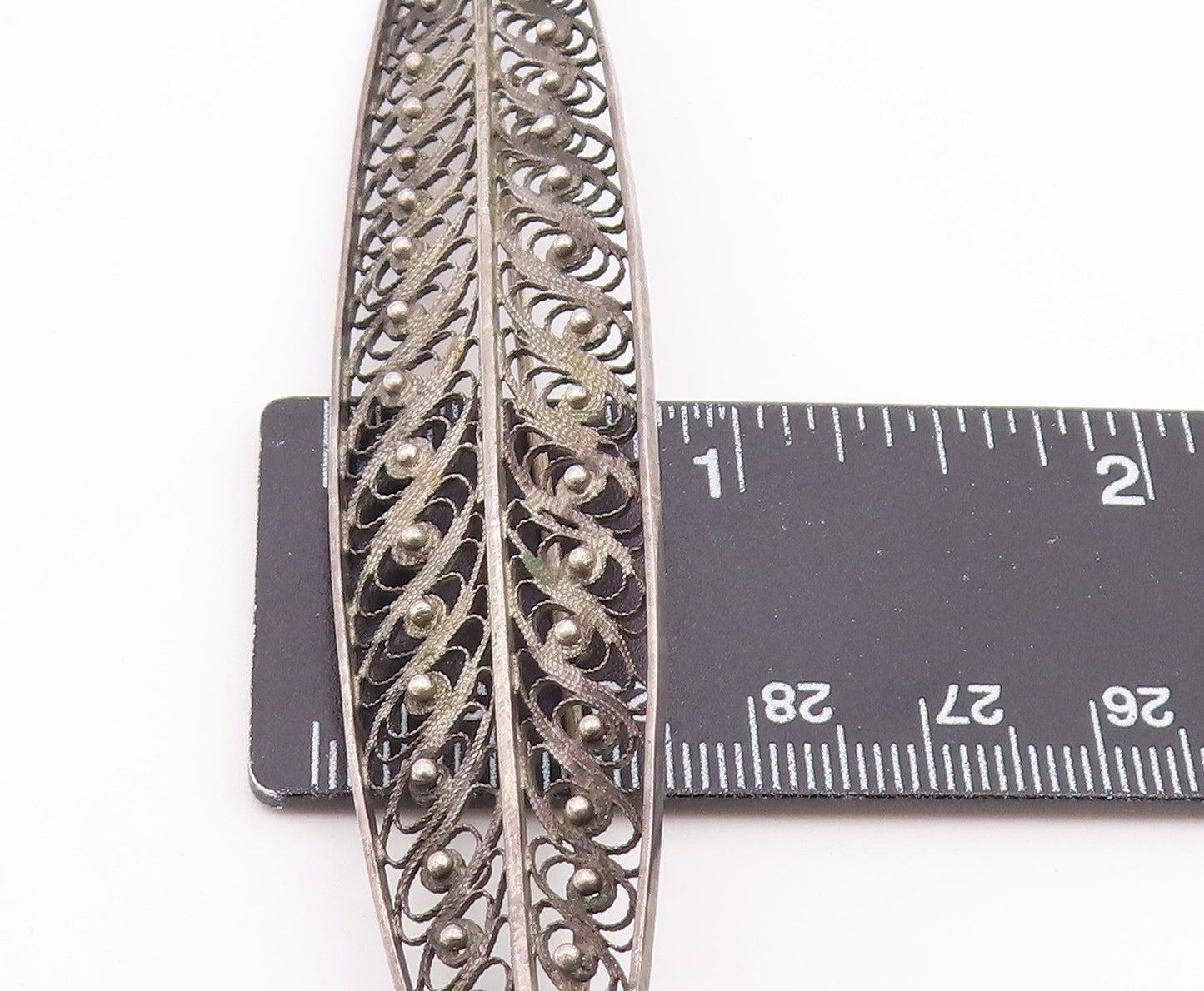 925 Sterling Silver Vintage Swirl Filigree Feather Motif Brooch Pin BP3914