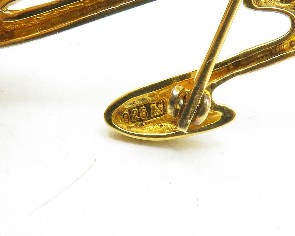 925 Sterling Silver Vintage Shiny Gold Plated Scribble Brooch Pin BP4572