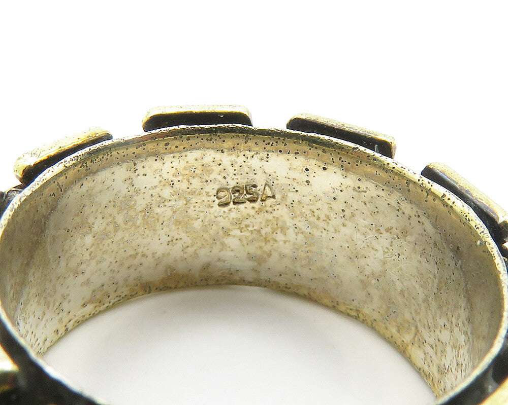 925 Sterling Silver Vintage Gold Plated Brick Layer Band Ring Sz 8 RG19360