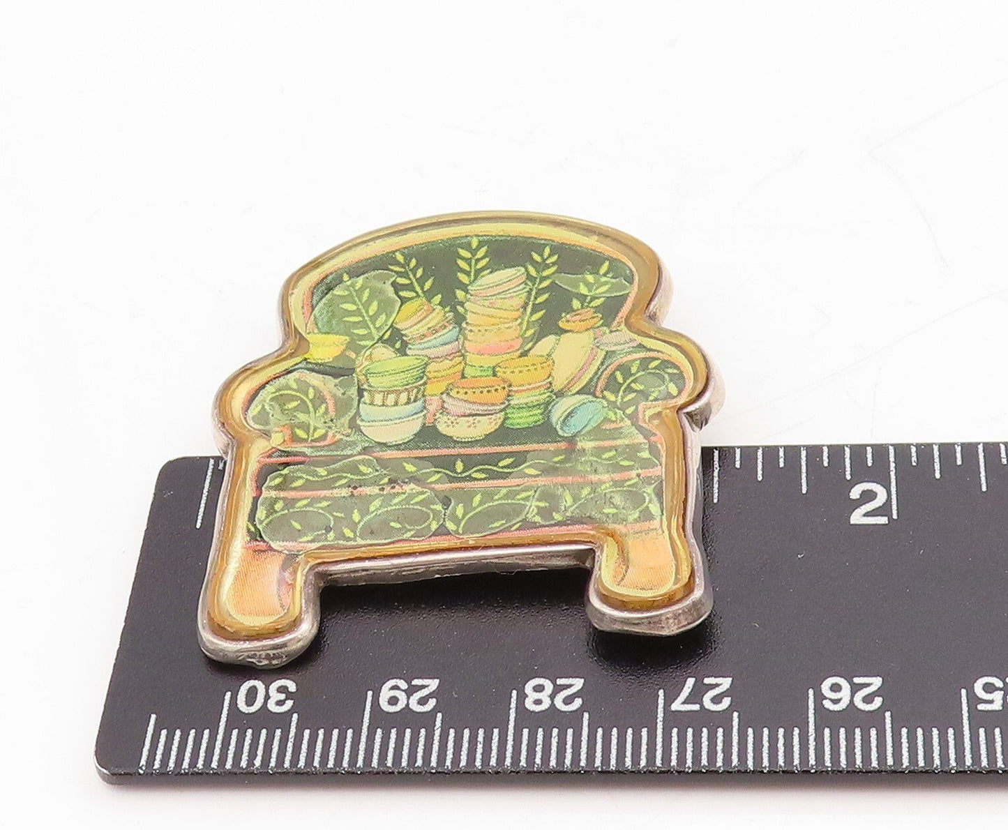 925 Sterling Silver Vintage Brooch Pin MEINK Enameled Cutout Chair BP11455