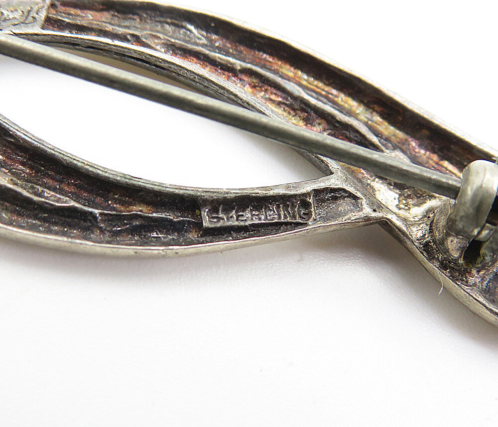 JEZLAINE 925 Sterling Silver Vintage Dark Tone Swirl Design Brooch Pin BP2854