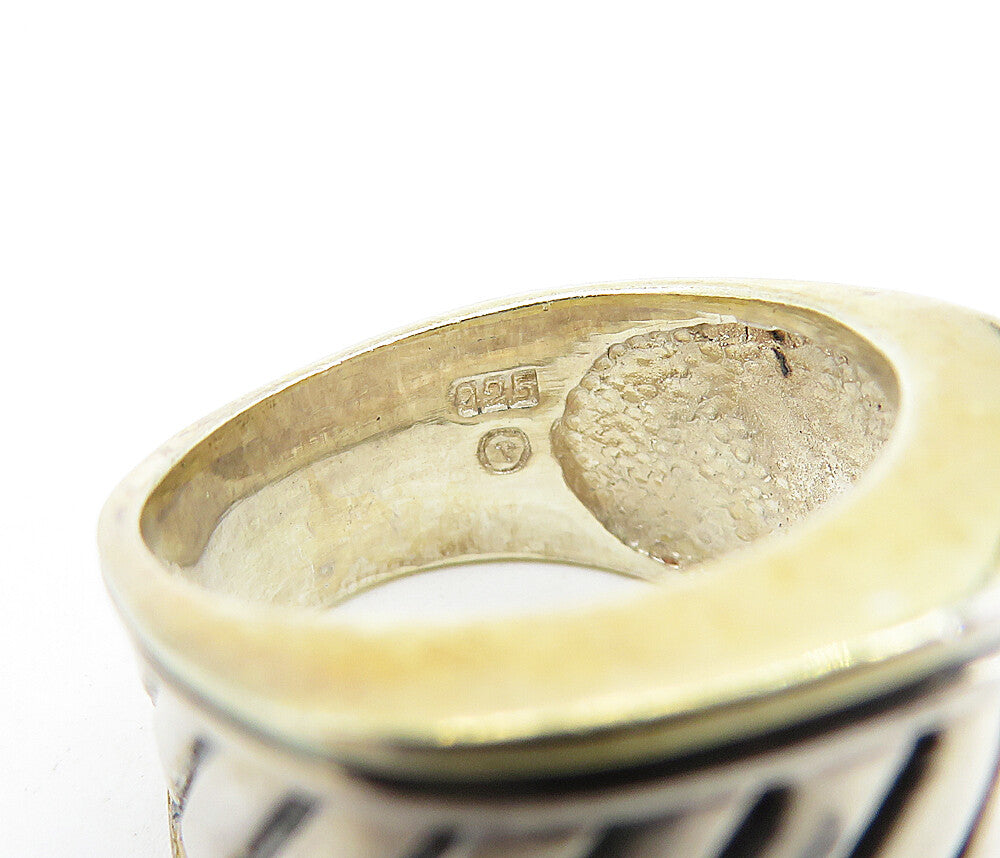 925 Sterling Silver Vintage Two Tone Slanted Design Band Ring Sz 6.5 RG6821