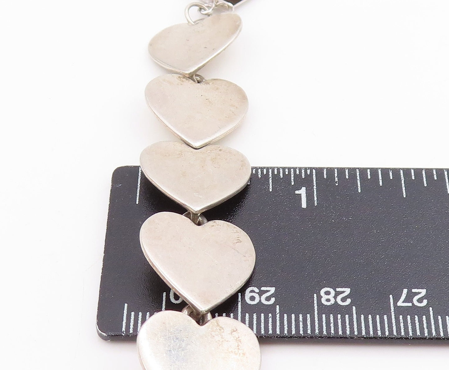 925 Sterling Silver Vintage Bracelet DENMARK Minimalist Love Heart Link BT11681