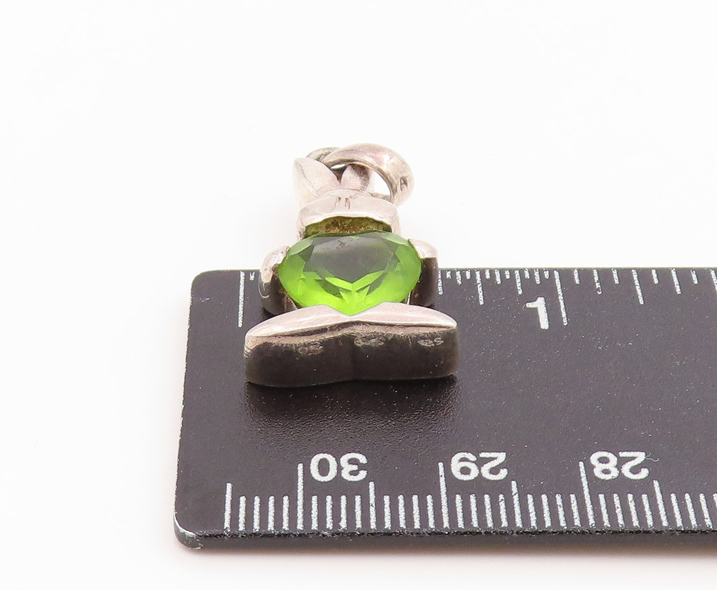 925 Sterling Silver Vintage Pendant Heart Shaped Peridot Bunny Charm PT26186