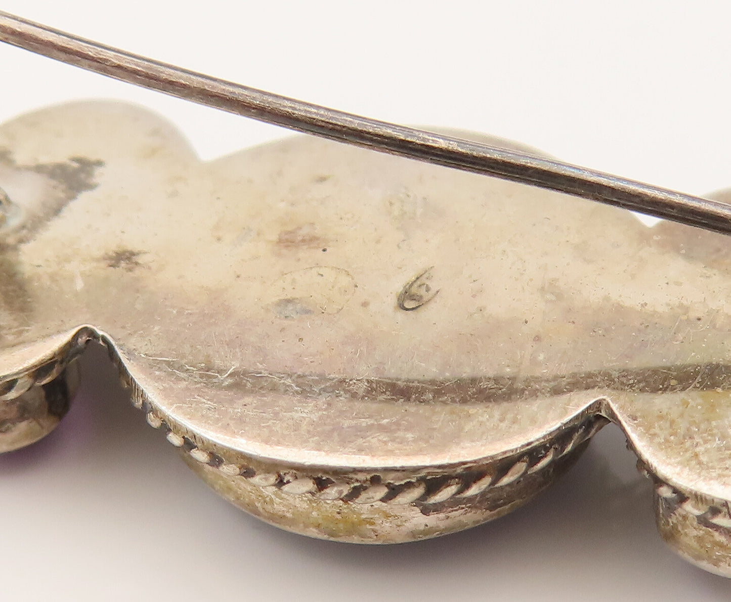 925 Silver Vintage Lapis Lazuli & Cabochon Amethyst Brooch Pin BP10215