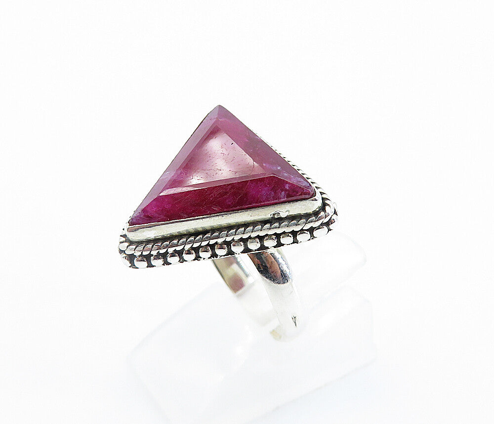 925 Sterling Silver Ruby Circle Patterned Border Cocktail Ring Sz 6.5 RG8243