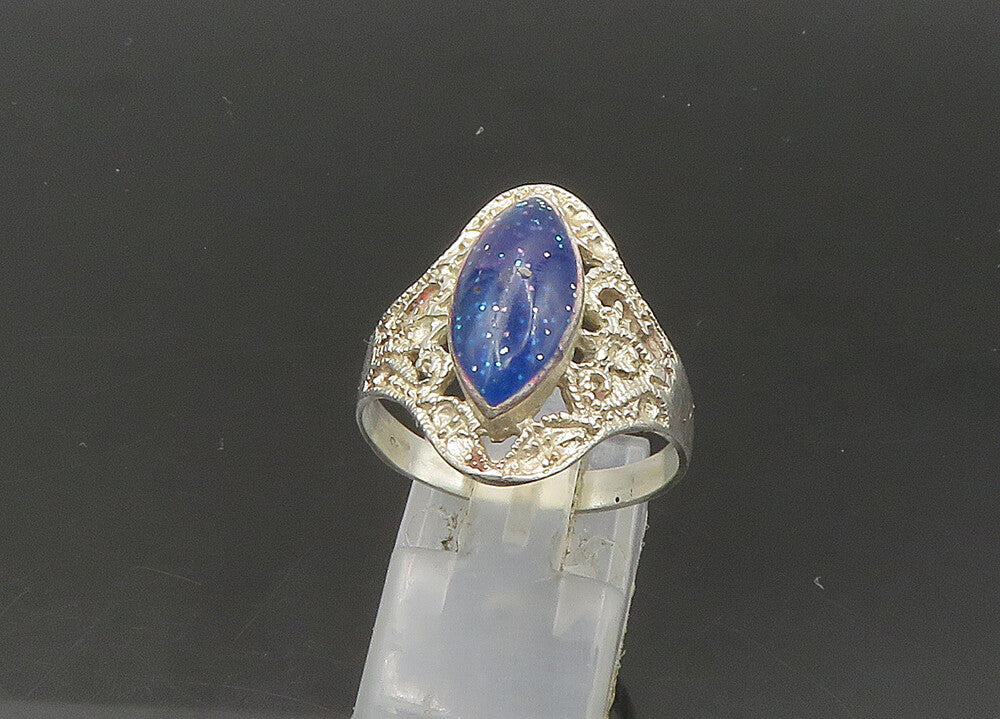 925 Sterling Silver Vintage Enamel Glitter Band Ring Sz 10.5 RG22137
