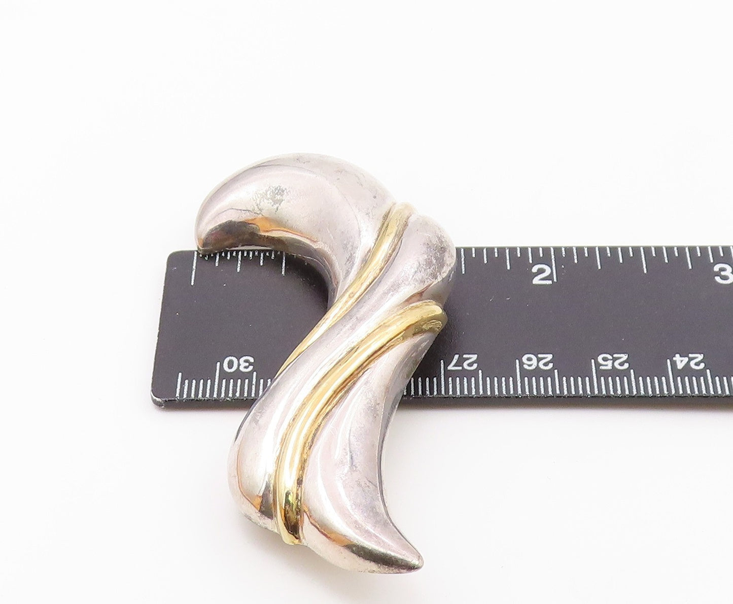 925 Sterling Silver Vintage Shiny Two Tone Hollow Swirl Brooch Pin BP5537