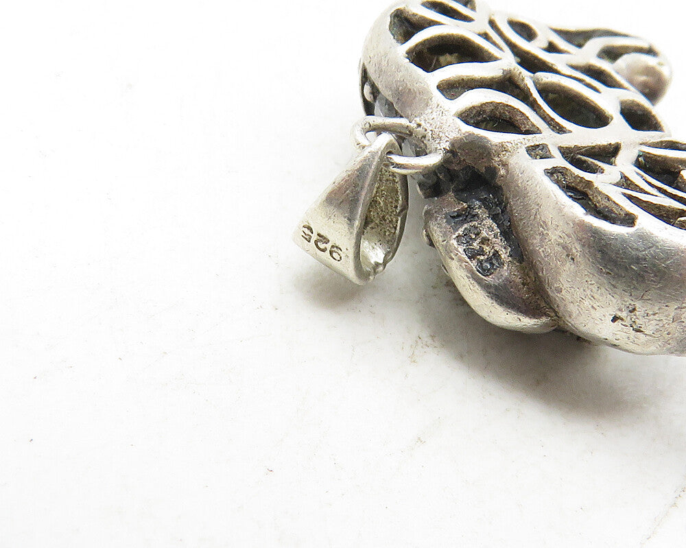 925 Sterling Silver Vintage Topaz Petite Dark Tone Elephant Pendant PT7829