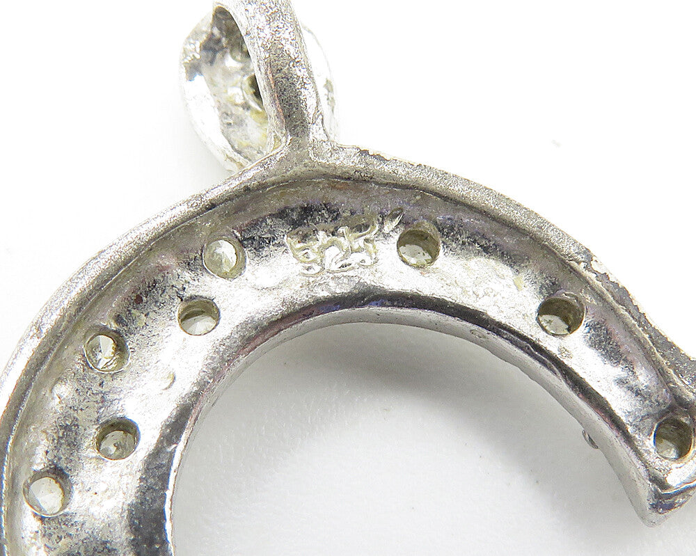 925 Sterling Silver Vintage White Topaz Open Love Heart Pendant PT8344