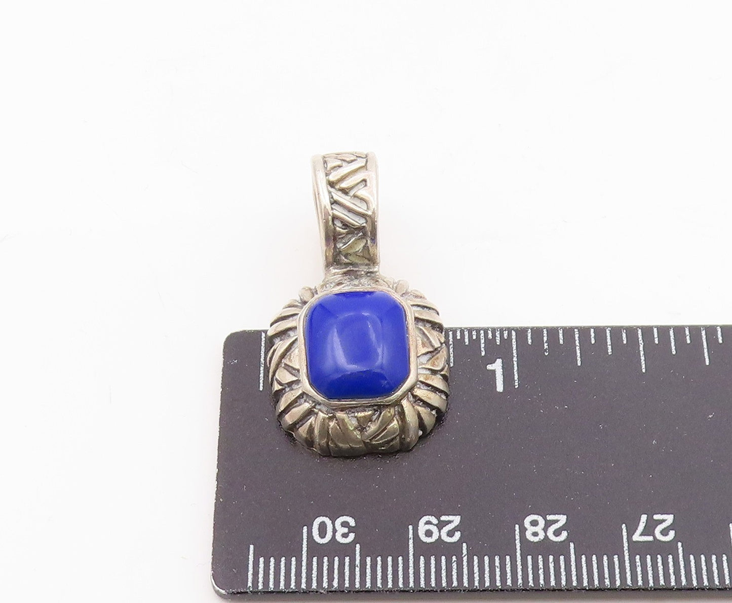 925 Sterling Silver Vintage Lapis Lazuli Border Pattern Pendant PT15830