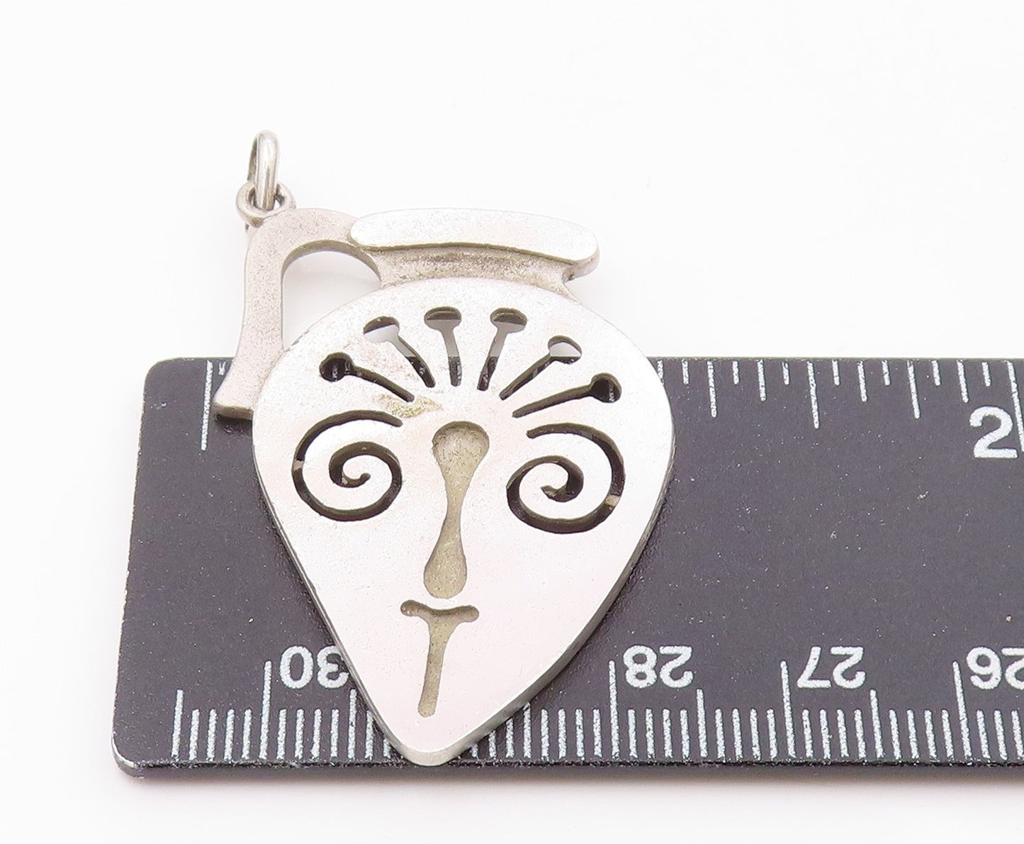 925 Sterling Silver Vintage Modernist Swirl Cutout Face Drop Pendant PT7052