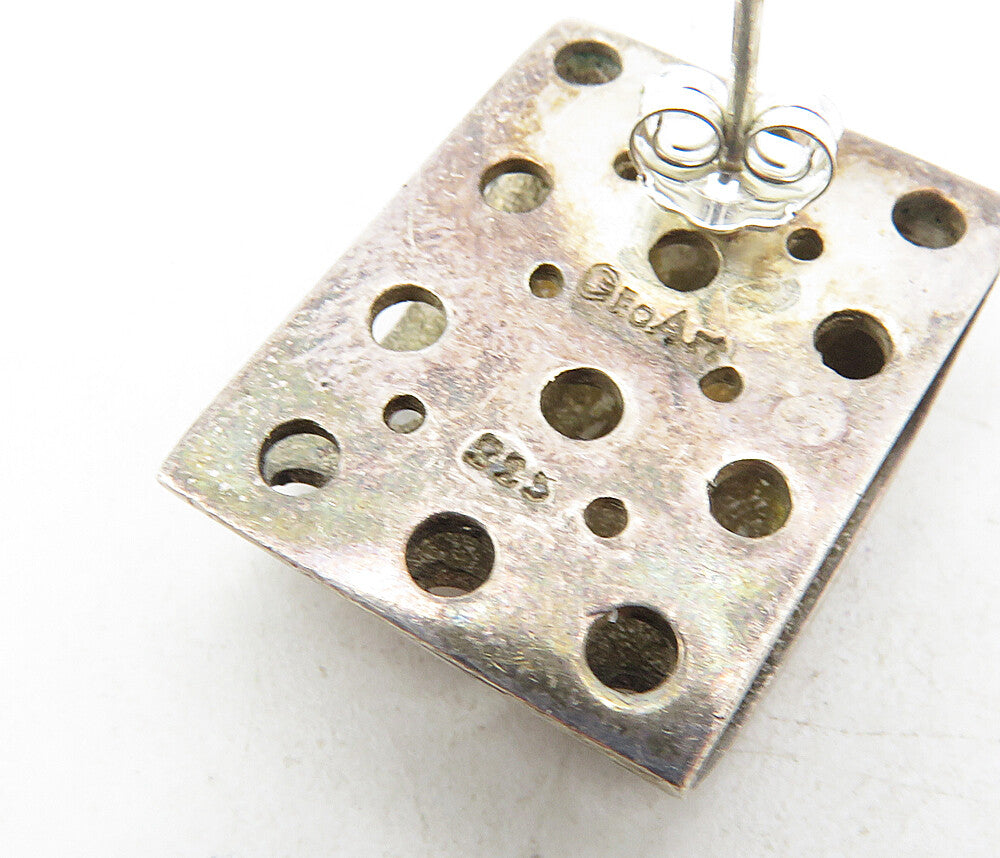 GEOART 925 Silver Vintage Cutout Dotted Pattern Square Drop Earrings EG4513