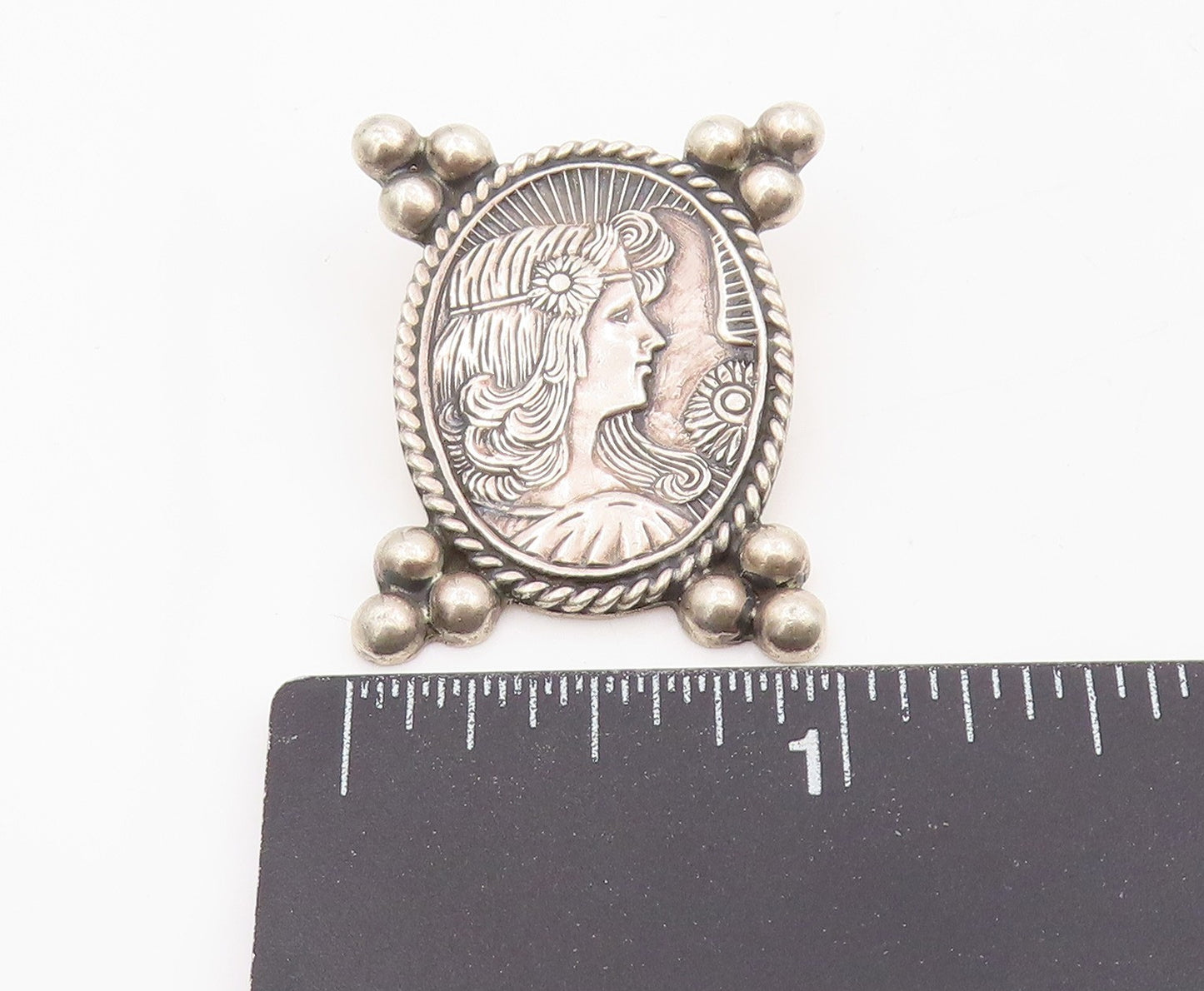 925 Sterling Silver Vintage Pendant BRENDA SCHOENFELD Carved Lady Face PT25547