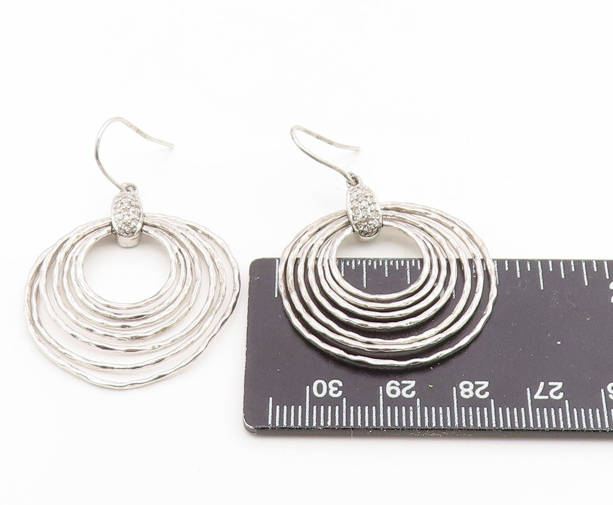 925 Sterling Silver Vintage Earrings Real Diamonds Open Circles Hook EG14203