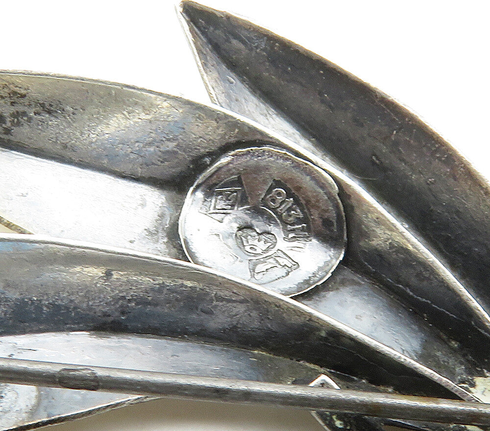 DESIGNER 925 Sterling Silver Vintage Shiny Modernist Floral Brooch Pin BP6203