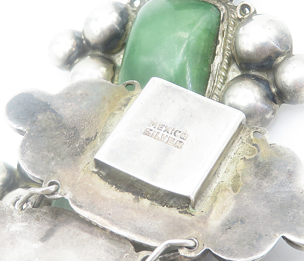 MEXICO 925 Silver Vintage Antique Large Gemstone Bubble Chain Bracelet BT3407