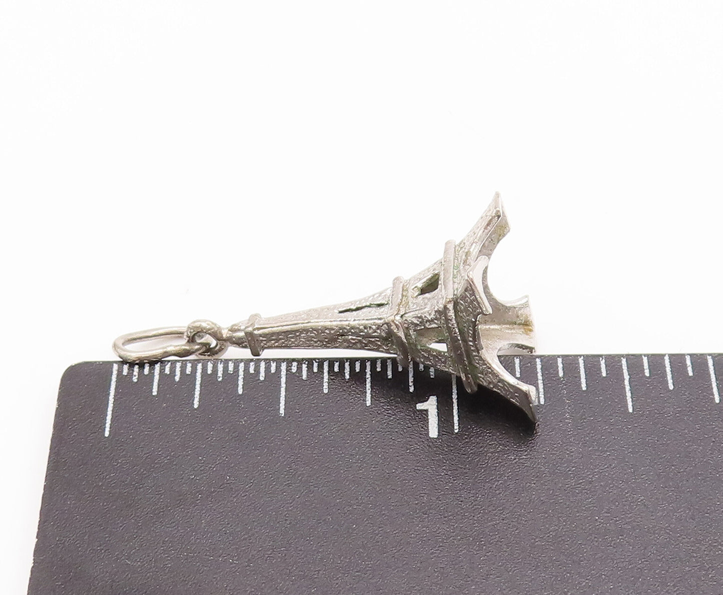 925 Sterling Silver Vintage Pendant 3D Cutout Carved Eiffel Tower Charm PT22917