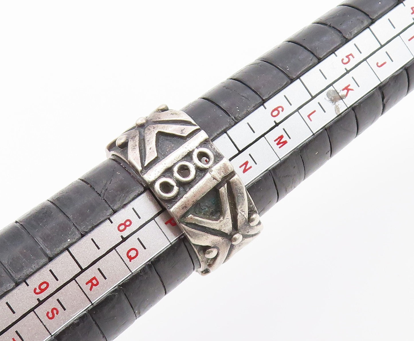 925 Sterling Silver Vintage Ring Brutalist Geometric Pattern Band Sz 7 RG36840