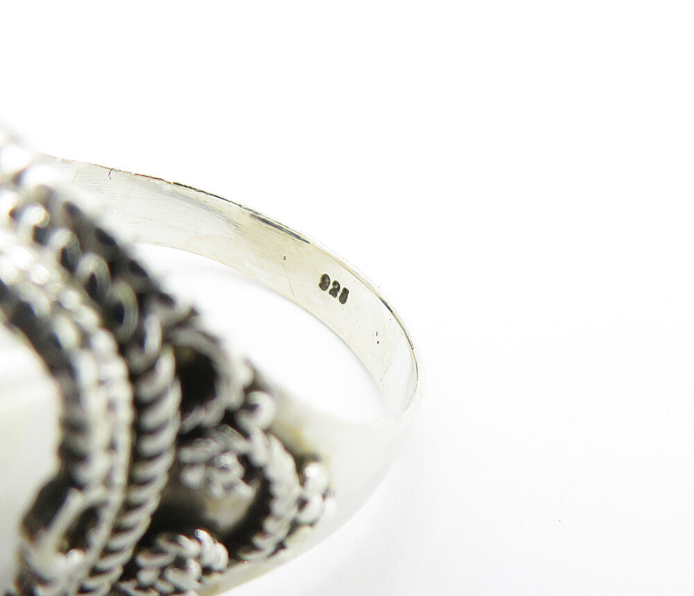 925 Sterling Silver Sapphire Shiny Rope Twist Cocktail Ring Sz 8 RG7895