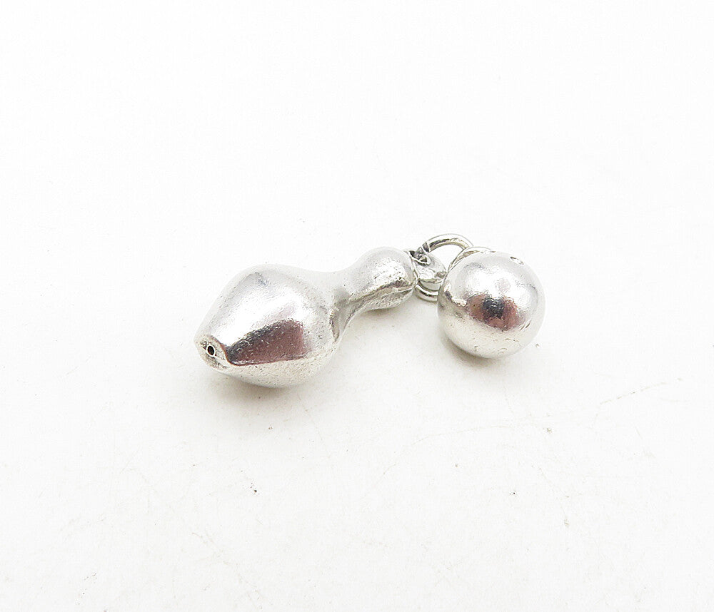 925 Sterling Silver Vintage Shiny Bowling Ball & Pin Charms Pendant PT6687