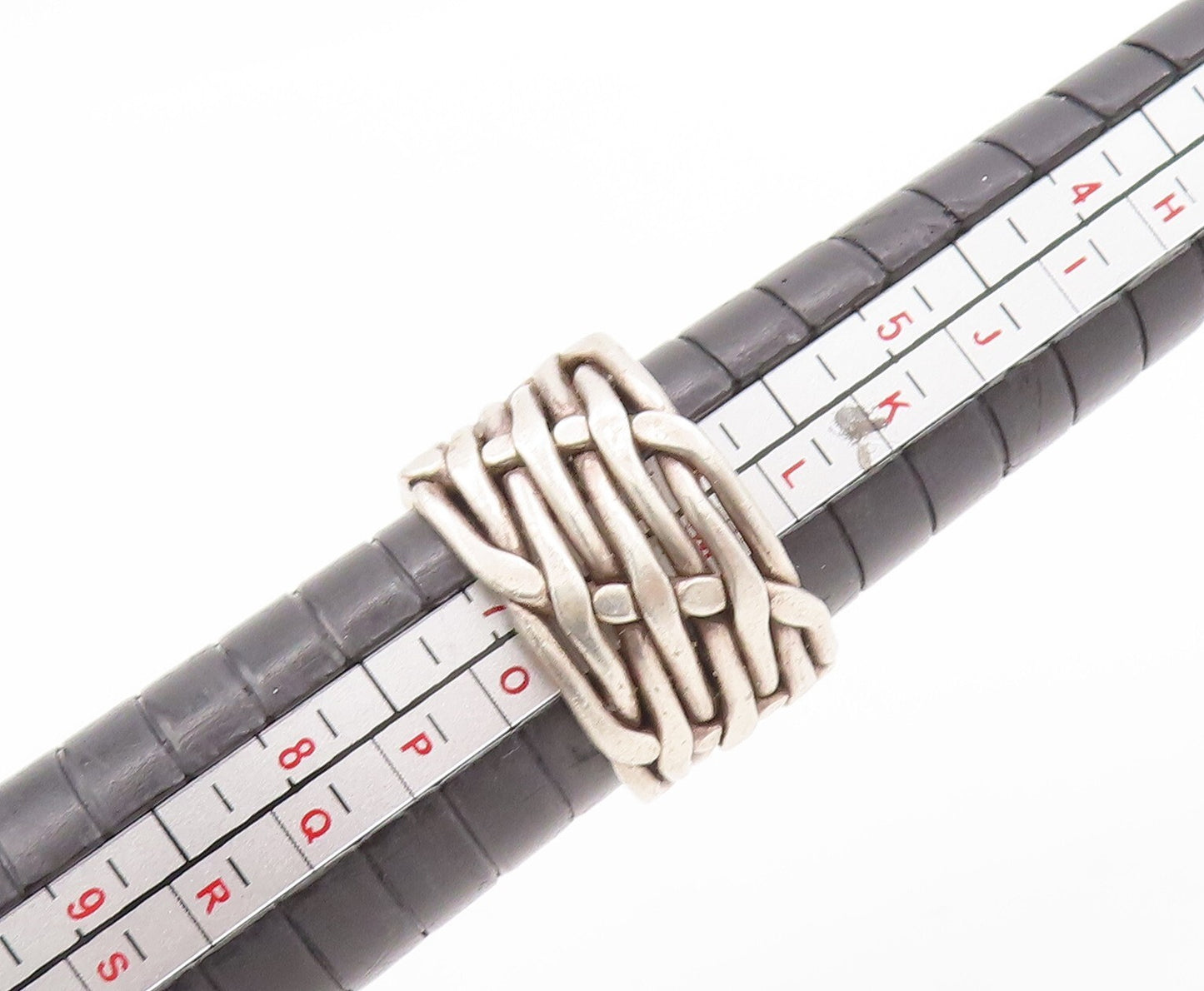 925 Sterling Silver Vintage Ring Solid Trellis Stack Rope Effect Sz 7 RG28794