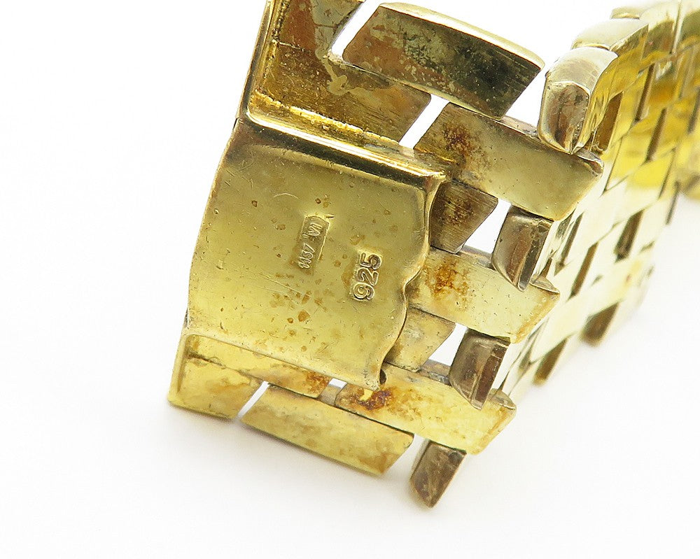 925 Sterling Silver Vintage Gold Plated Brick Layer Chain Bracelet BT7159