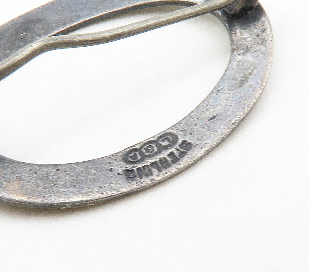 DESIGNER 925 Sterling Silver Vintage Dark Tone Open Oval Brooch Pin BP6460
