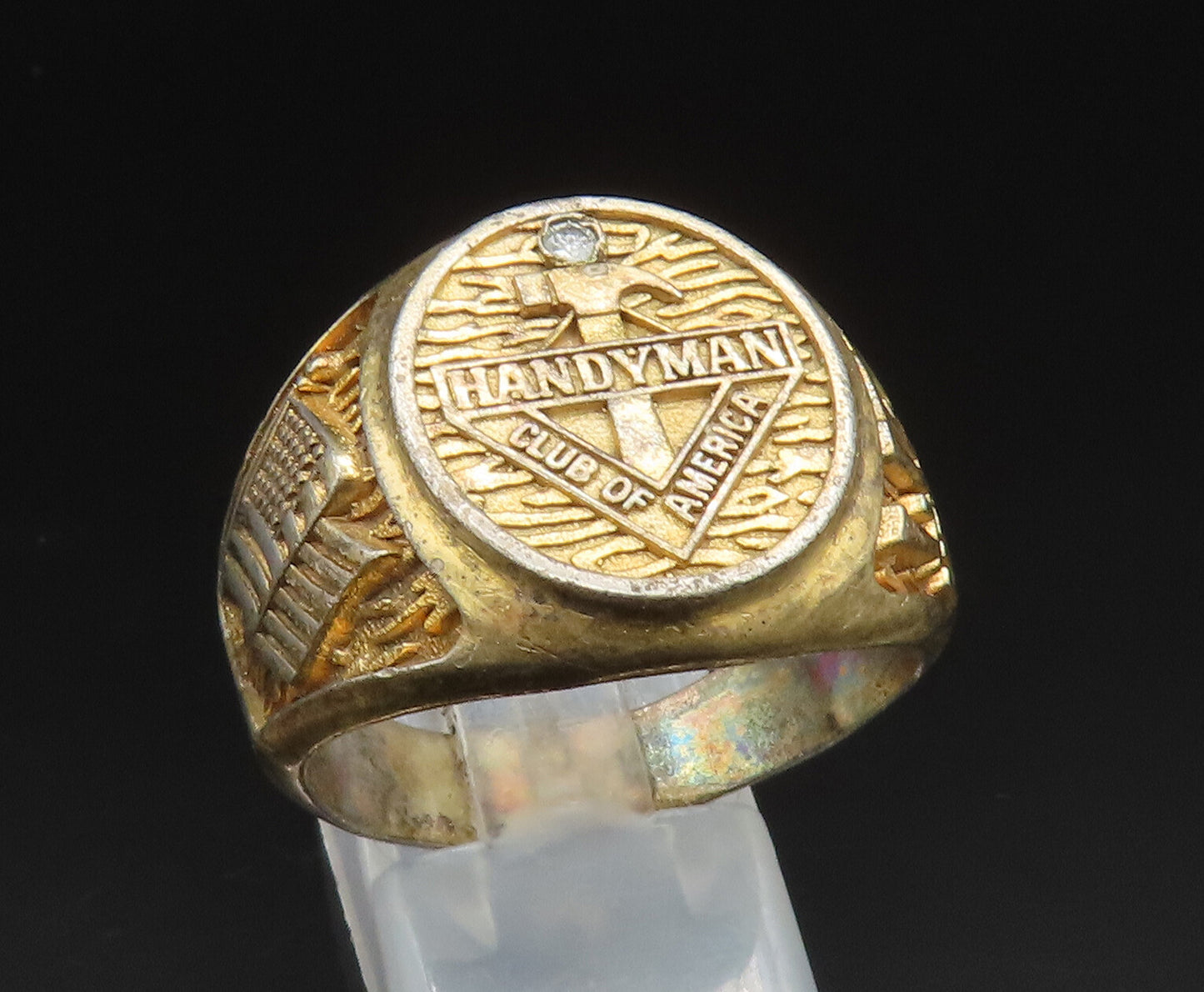 925 Sterling Silver Vintage Genuine Diamond Handyman Signet Ring Sz 11 RG24599