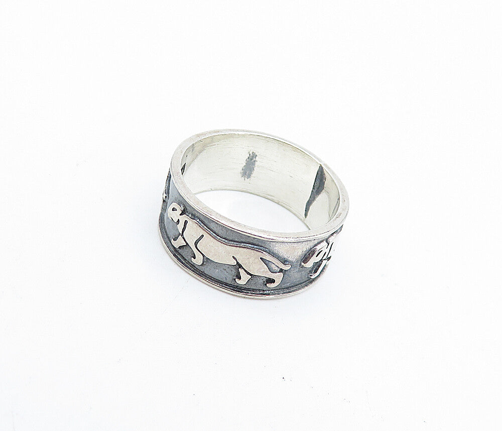 MEXICO 925 Sterling Silver Vintage Oxidized Animal Band Ring Sz 6.5 RG3861