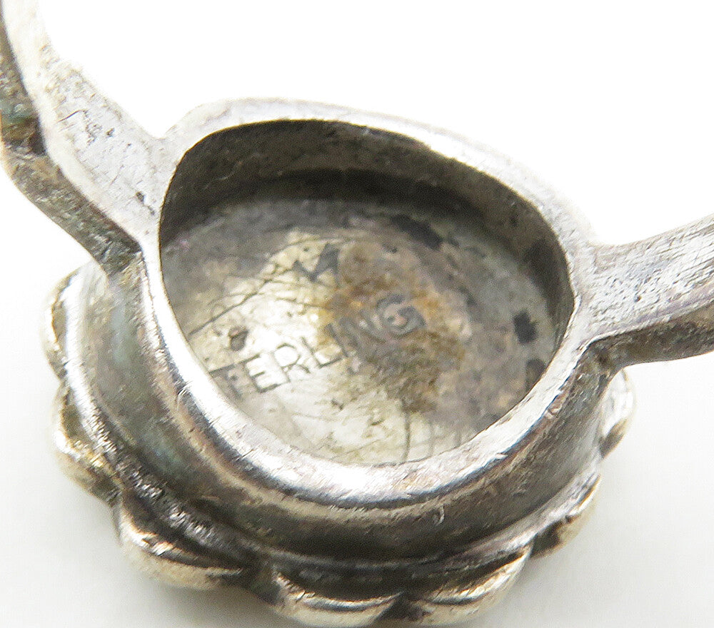 925 Sterling Silver Vintage Sparkling Flower Motif Band Ring Sz 5.5 RG16917