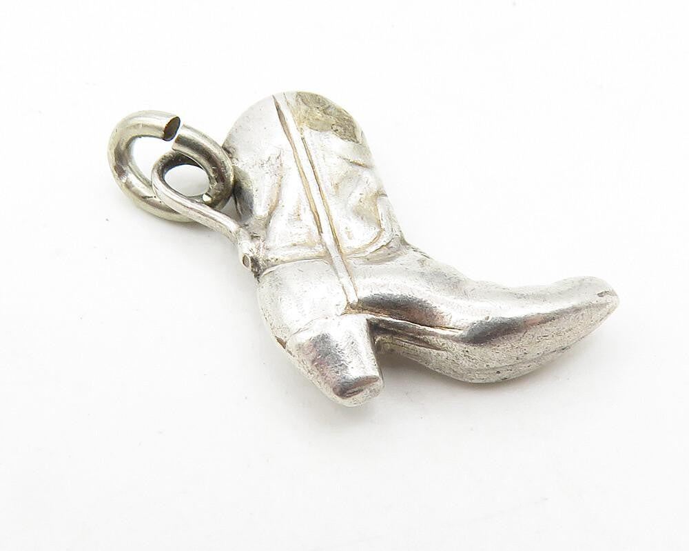 925 Sterling Silver Vintage Petite Shiny Cowboy Boot Drop Pendant PT7951