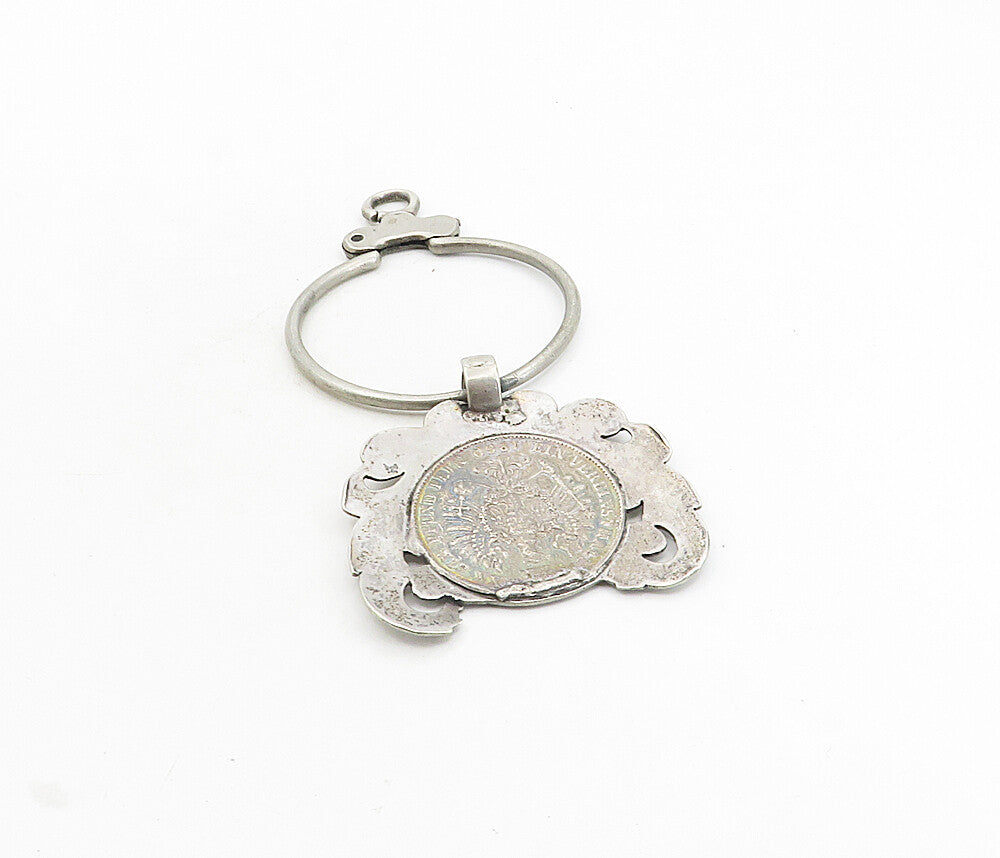 925 Sterling Silver Vintage Antique Large Prussian Coin Key Chain TR1314