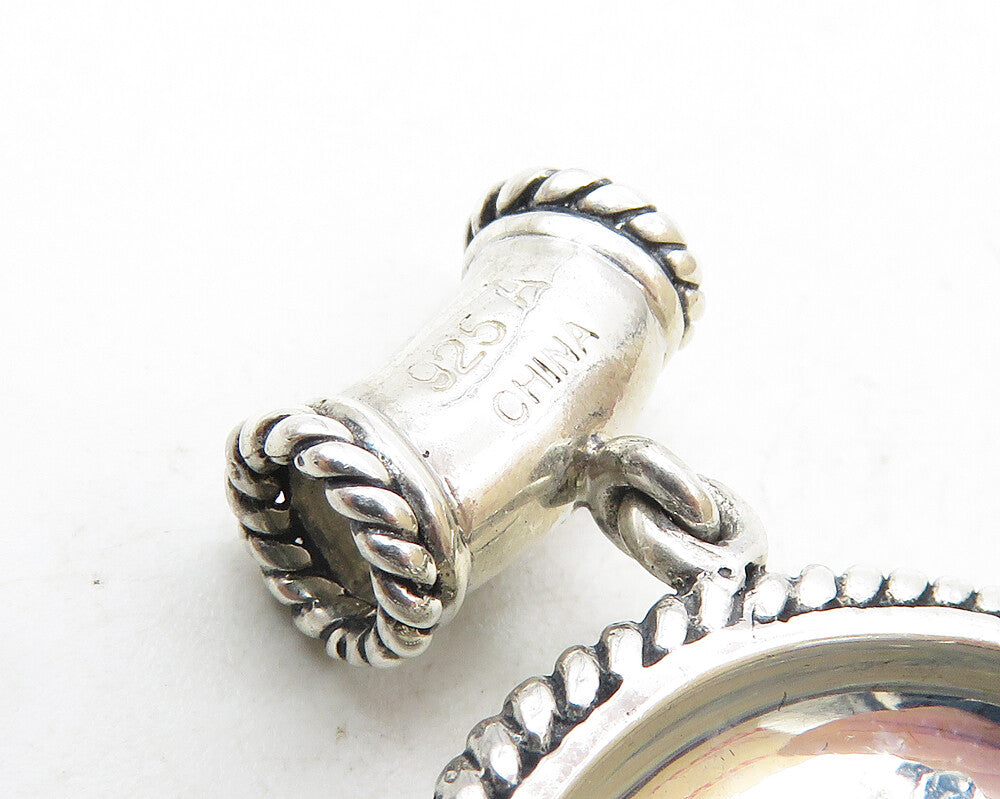 925 Sterling Silver Vintage Raised Floral Design Round Slide Pendant PT7488