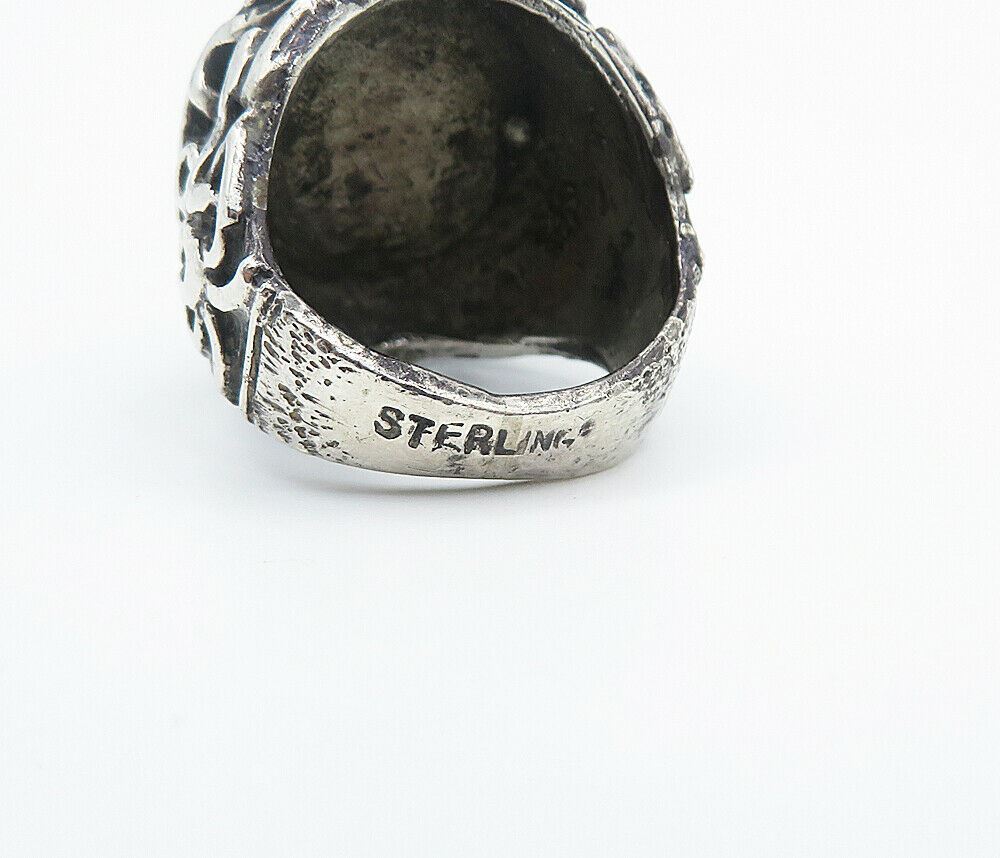 925 Sterling Silver Vintage Black Onyx Chiseled Cocktail Ring Sz 7 RG8285