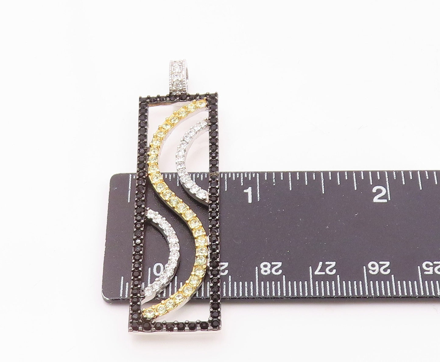 925 Sterling Silver Shiny Cubic Zirconia & Black Hematite Pendant PT14664