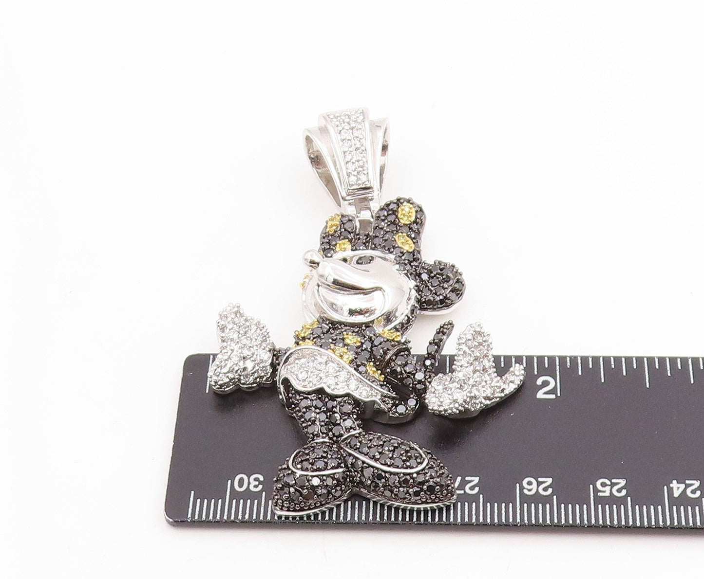 925 Sterling Silver Vintage Pendant Large CZ Cluster Minnie Mouse PT25300