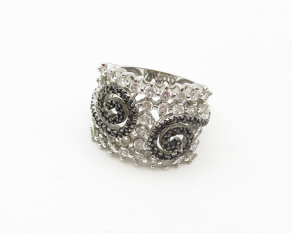 925 Sterling Silver Topaz & Black Hematite Spiral Band Ring Sz 8 RG17093