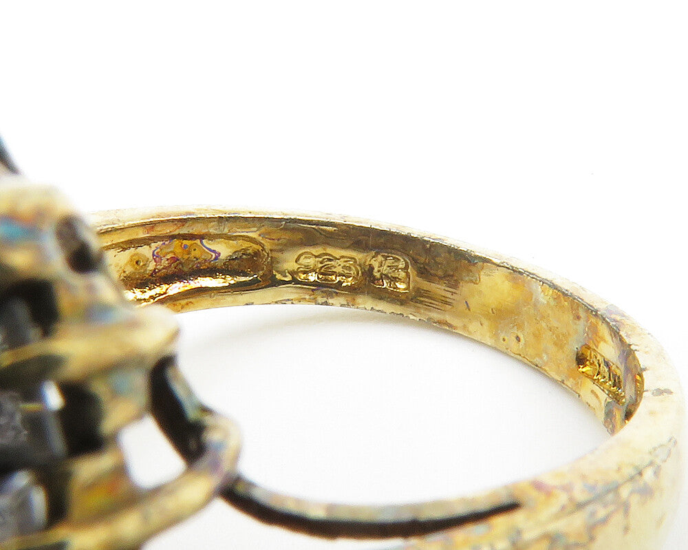 925 Sterling Silver Vintage Cubic Zirconia Floral Cocktail Ring Sz 6 RG14194