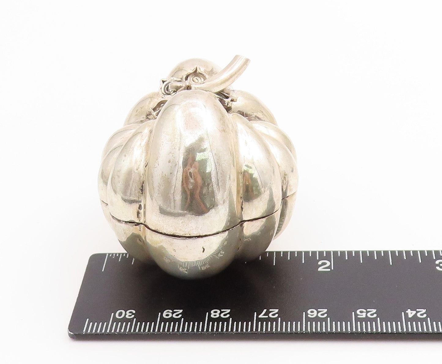 925 Sterling Silver Vintage Trinket Box EUROPE Solid Pumpkin Shape OPENS TR4058