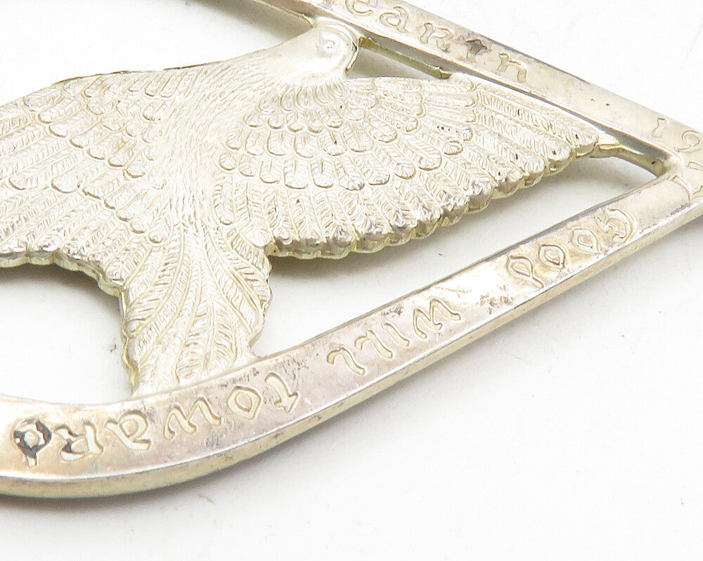 WALLACE 925 Sterling Silver Vintage Peace On Earth Flying Dove Pendant PT7770