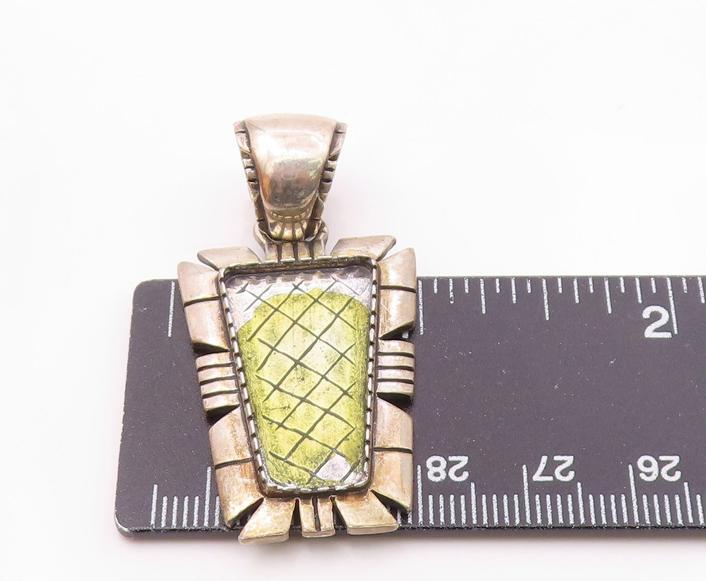 CAROLYN POLLACK 925 Silver Vintage Shiny Chiseled Border Pendant PT15794