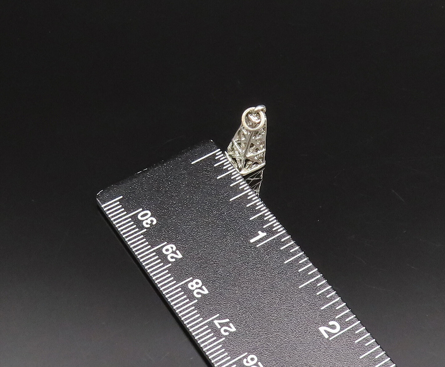 925 Sterling Silver Vintage Openwork Tower Motif Cone Shaped Pendant PT21682