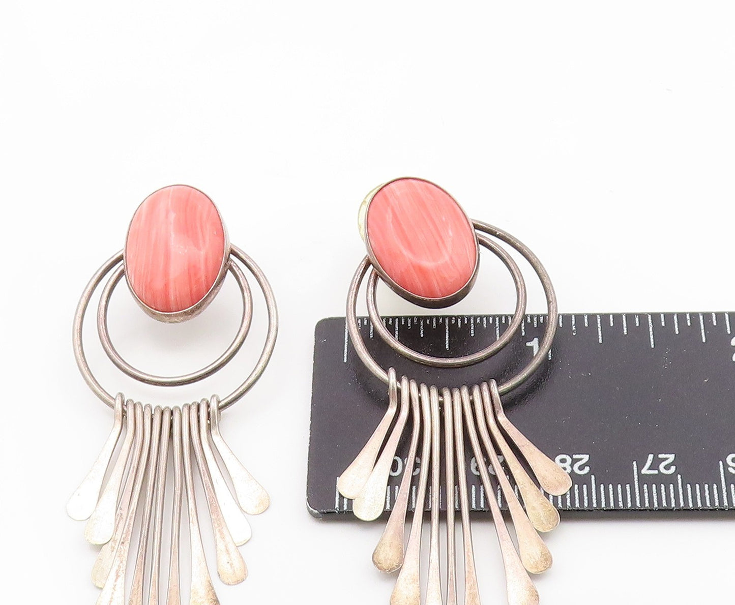 925 Sterling Silver Vintage Earrings Cabochon Gemstone Modernist Dangle EG14207