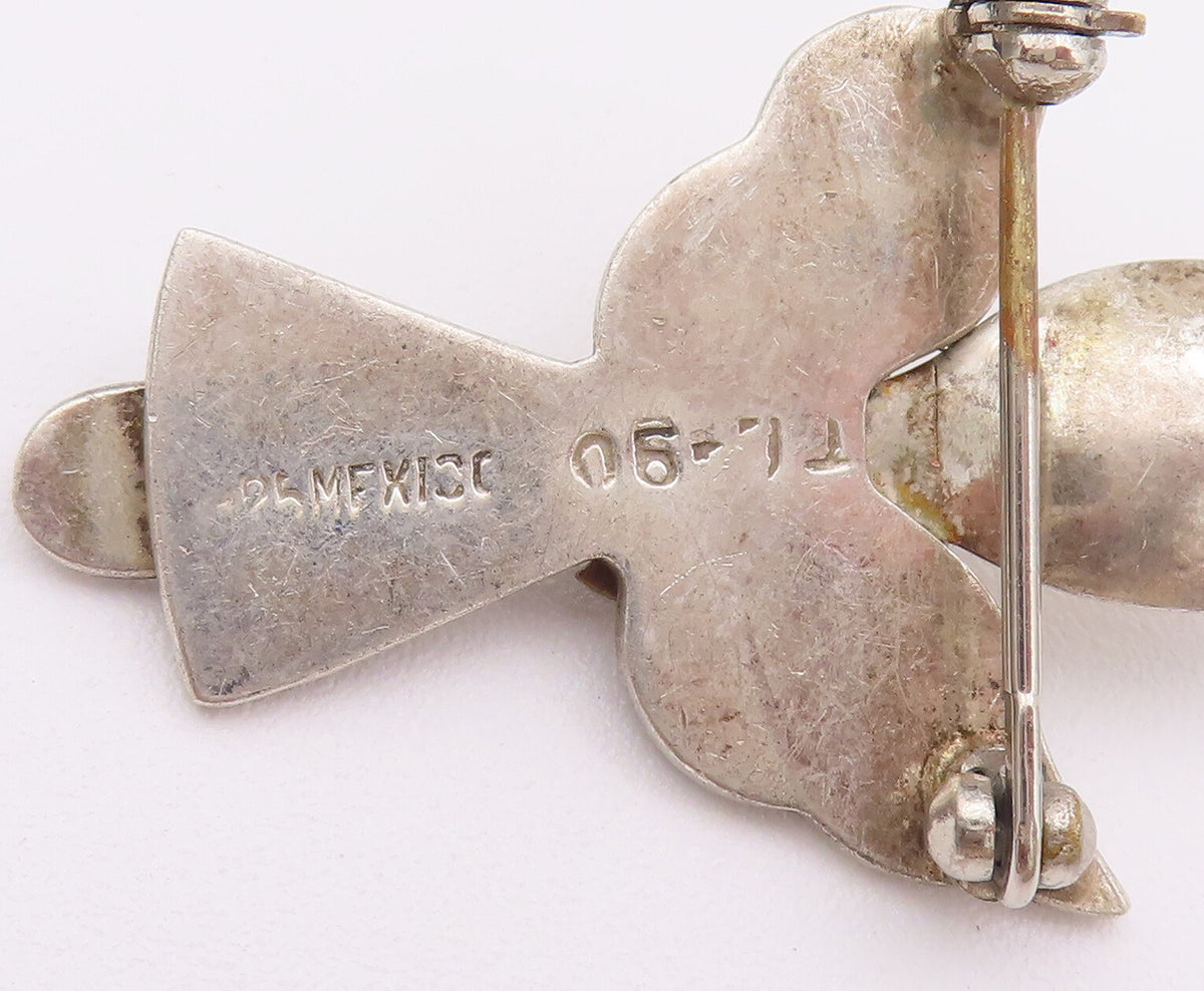 925 Sterling Silver Vintage Brooch Pin MEXICO Solid Carved Spoon Angle BP10739