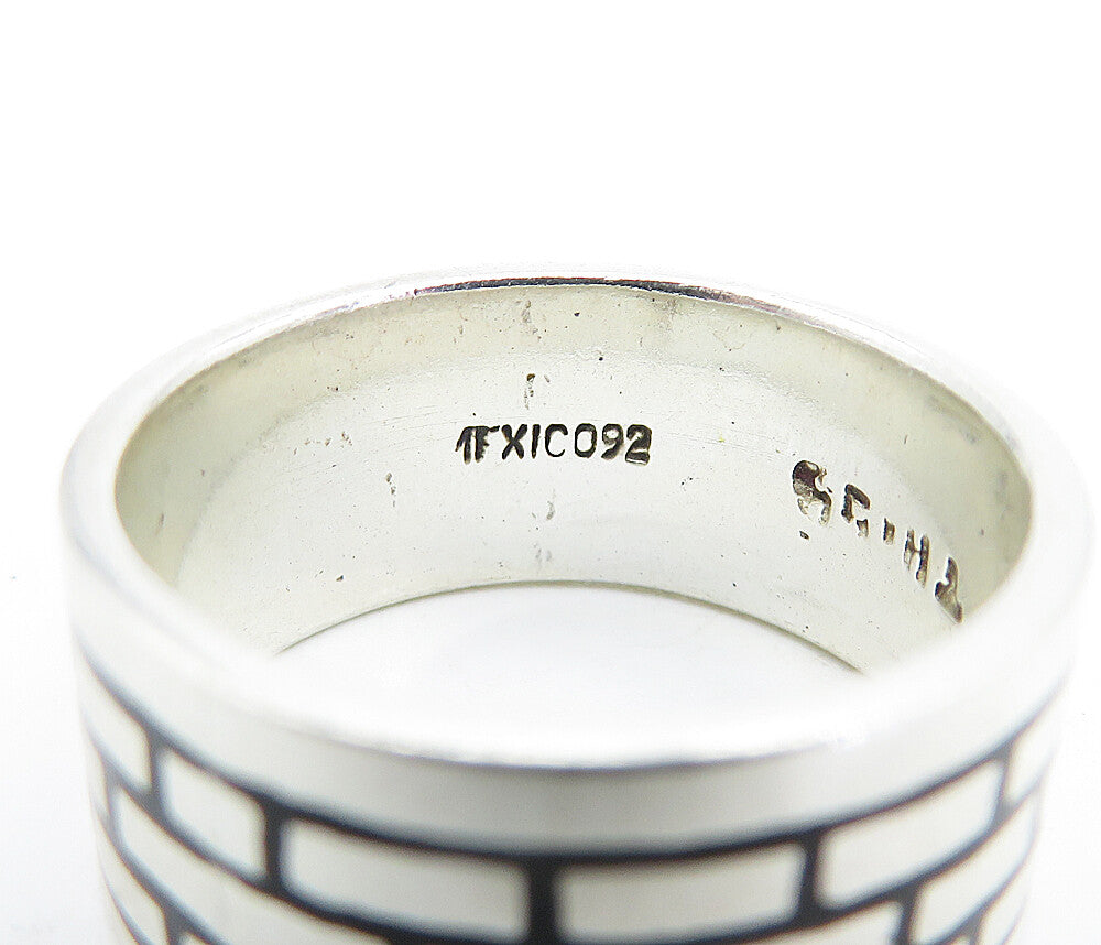 MEXICO 925 Sterling Silver Vintage Enamel Brick Wall Band Ring Sz 7.5 RG3859