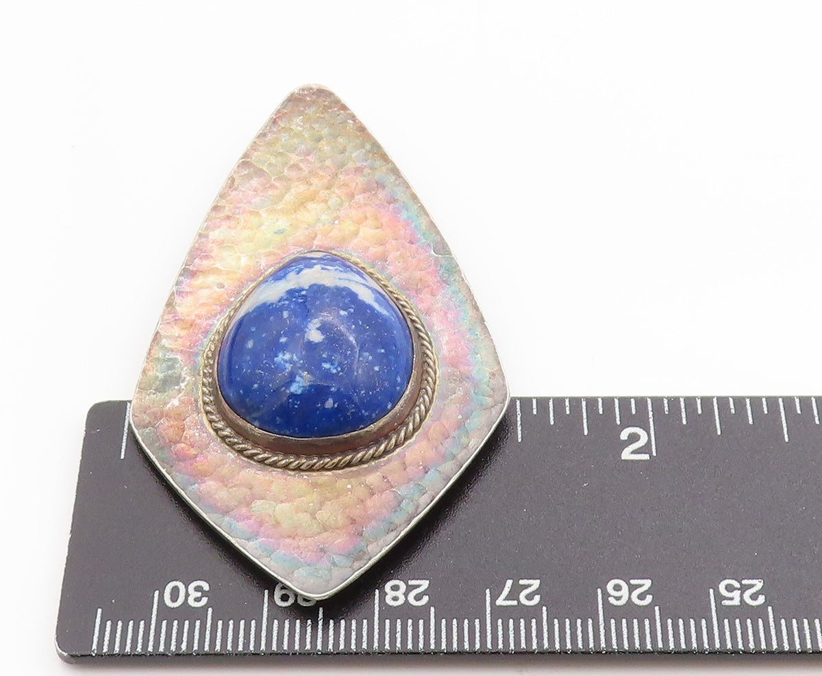 925 Sterling Silver Vintage Pendant Antique Cabochon Blue Gemstone PT24258
